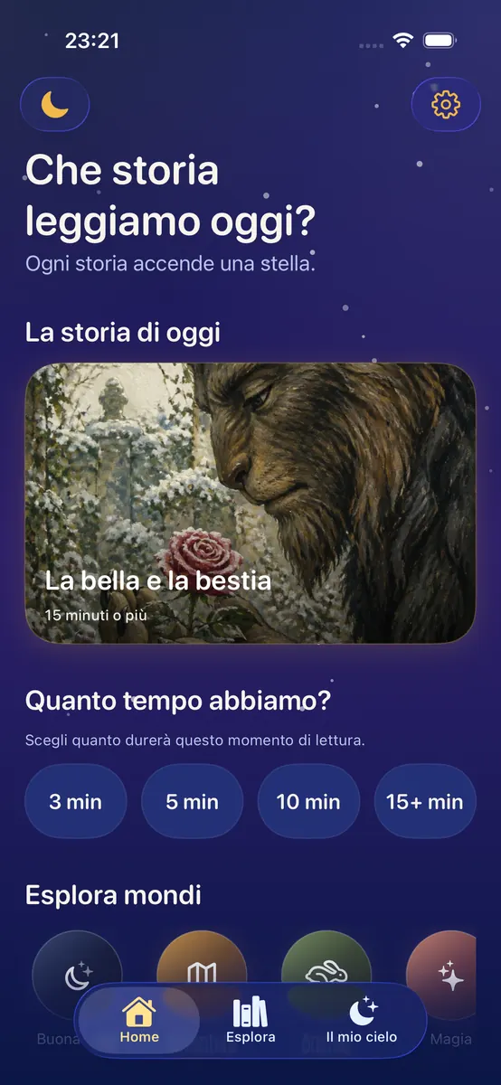 CieloStorie — Home su iPhone con storie illustrate